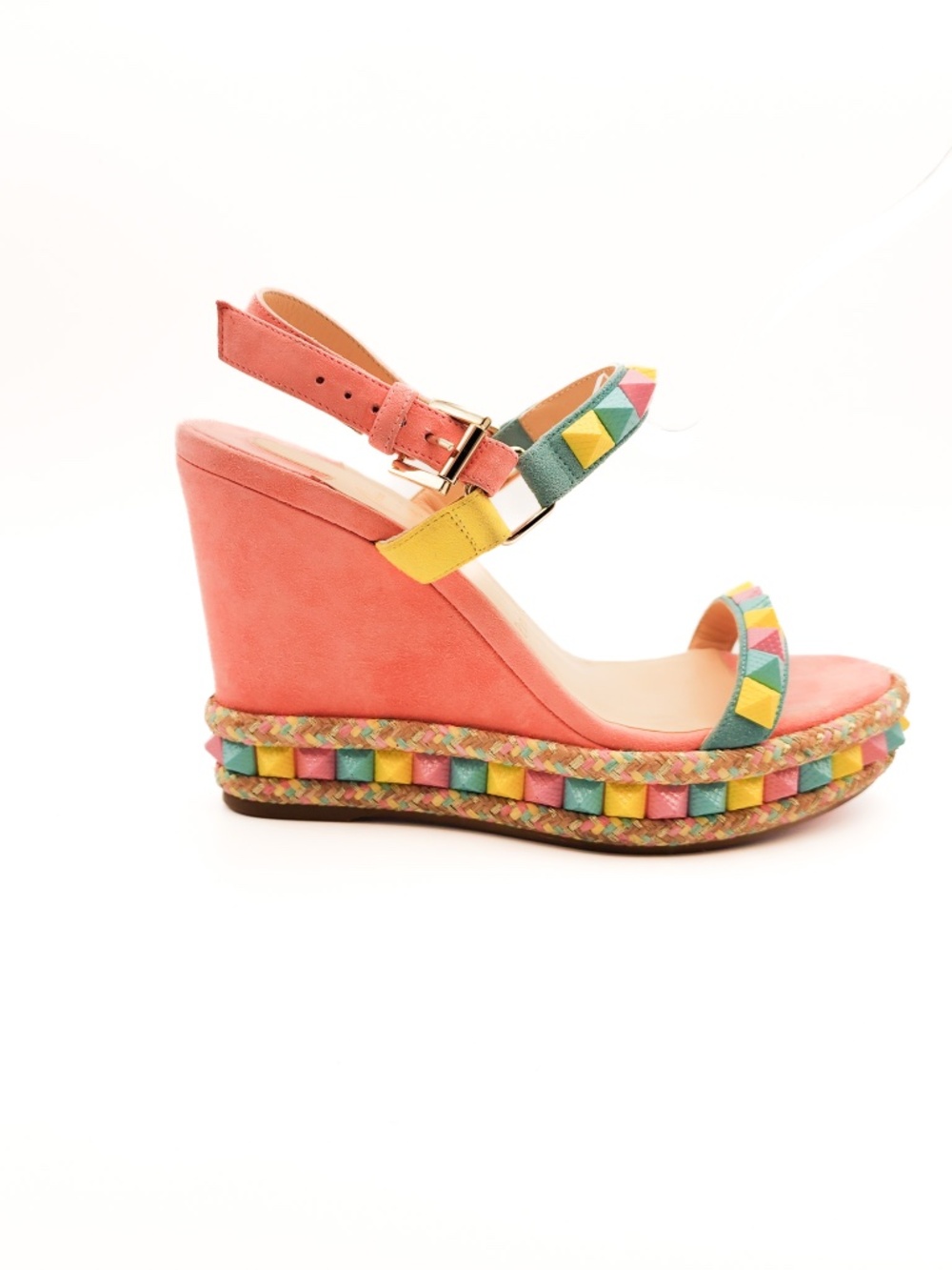 Christian Louboutin Suede Pink Pastel Studded  Wedge Platform Sandals EU 38